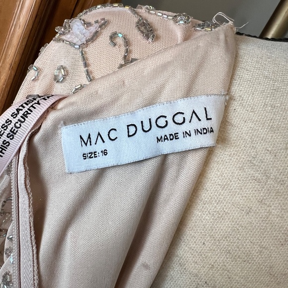 Mac Duggal 10812 Beaded Tea Length Dress Sheer Long Sleeves Women's Size 16 - Picture 8 of 11